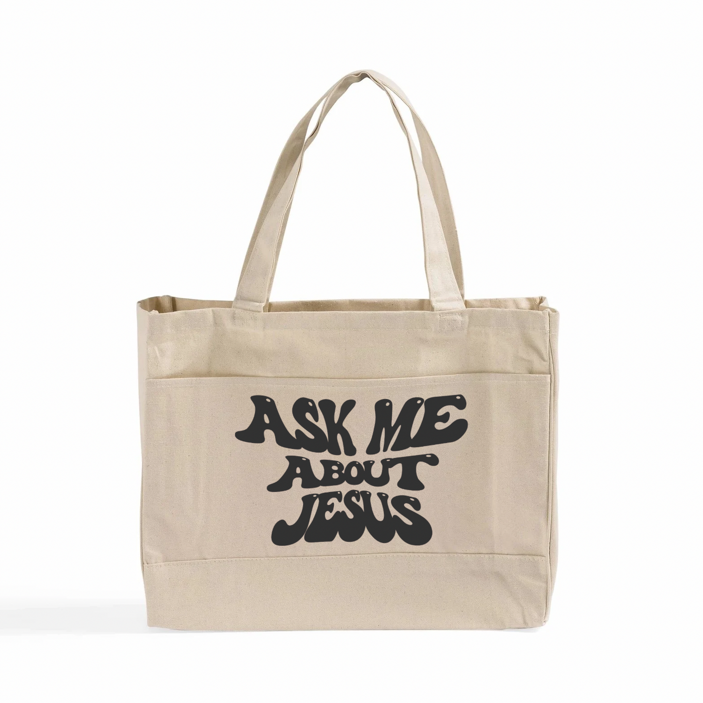 Ask Me About Jesus Tote